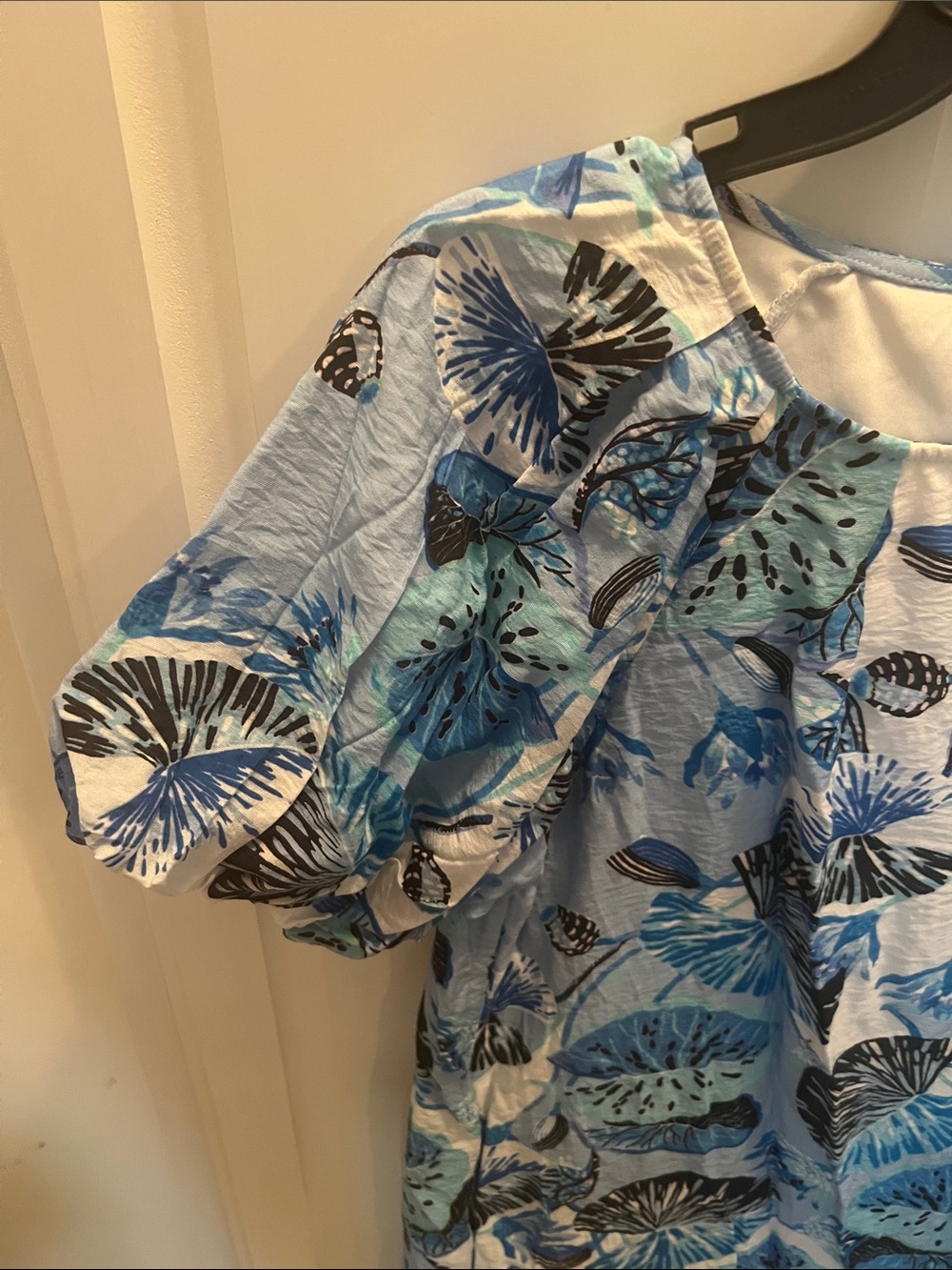JODIFL Puffed Raglan Blue Printed Dress with Turquoise Accents - Picture 4 of 5